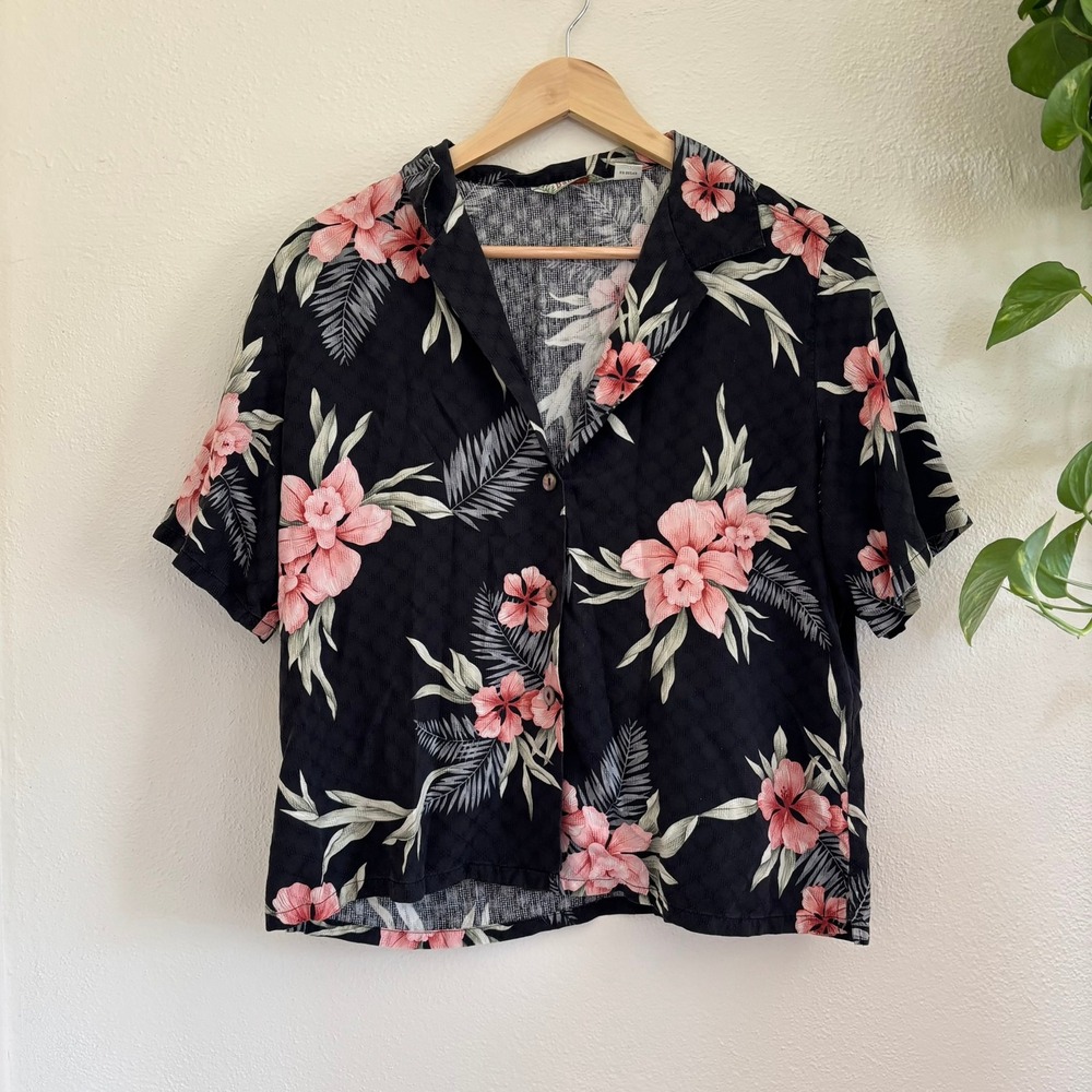 tommy bahama women's silk hawaiian shirt tropical floral vacation button down XL